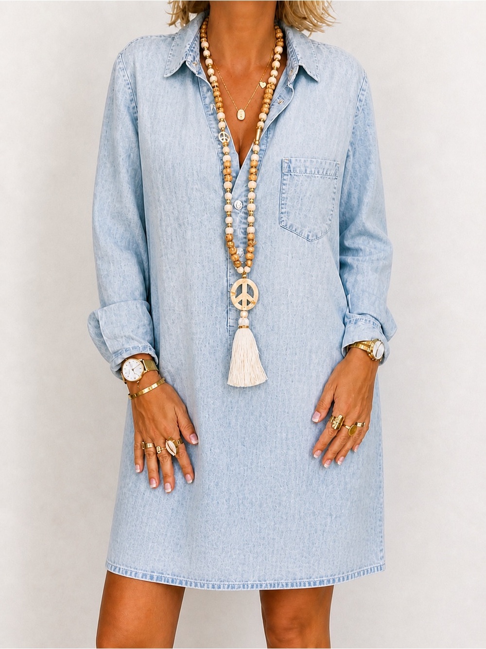 Denim-on-denim set: Moschino Denim Platform Slides + Rails Valerie Denim Dress - Picture 2 of 14